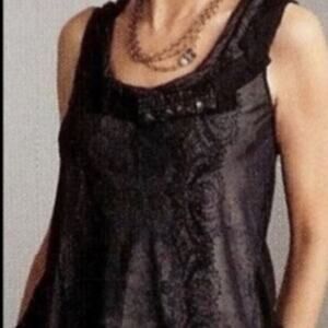 CAbi Black Tank Top Gem Ruched Chiffon Embellished Layered Fall Holiday Goth